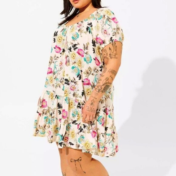 ❤NWT VINTAGE TORRID MINI FLORAL PRINT PUFF SLEEVE,TIERED TRAPEZE DRESS PLUS SIZE - Picture 4 of 12